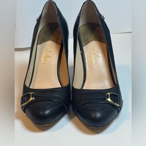 Cole Haan Black Leather Heels with Gold Buckle
